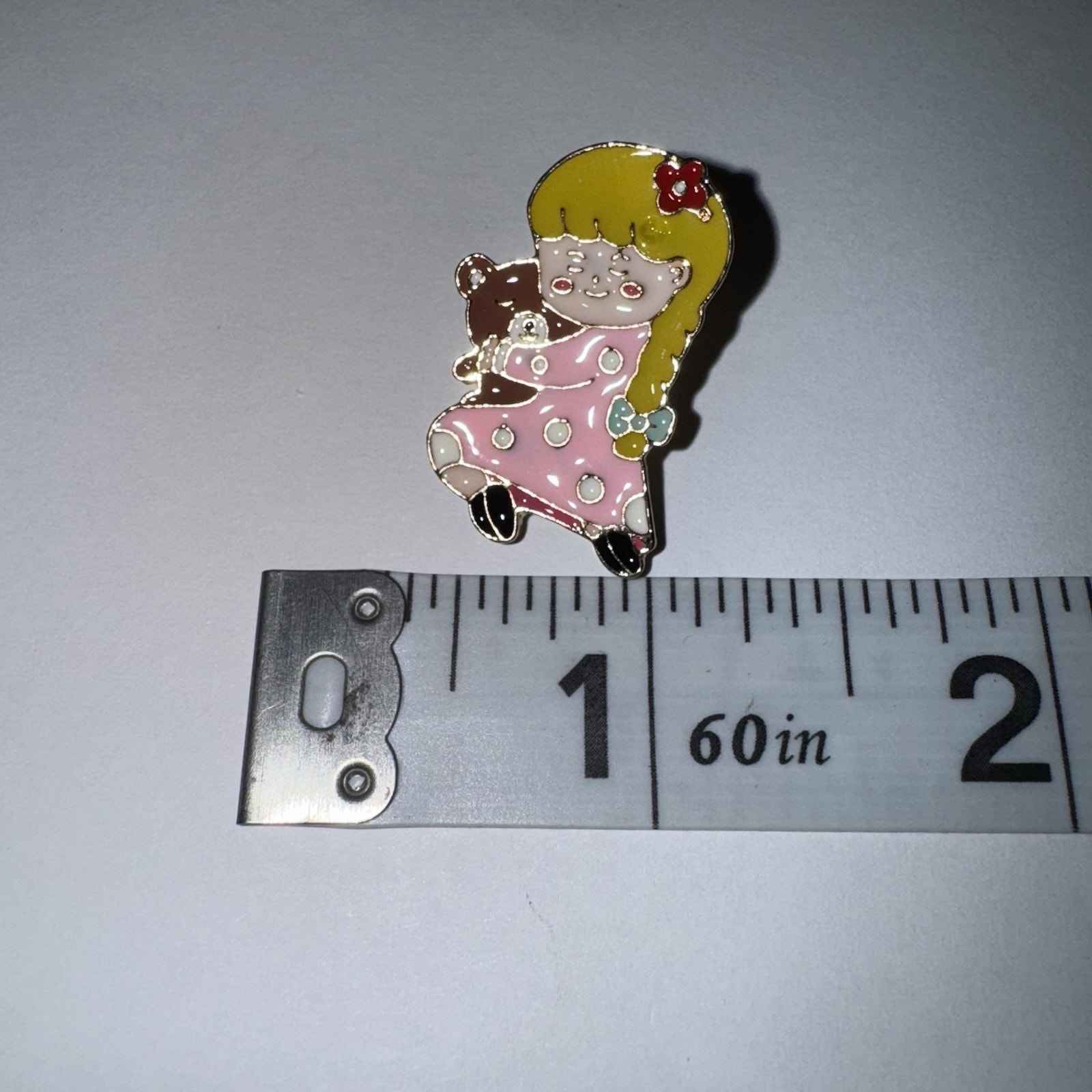 Girl In Pink Nightgown With A Teddy Bear Pin Brooch 10$